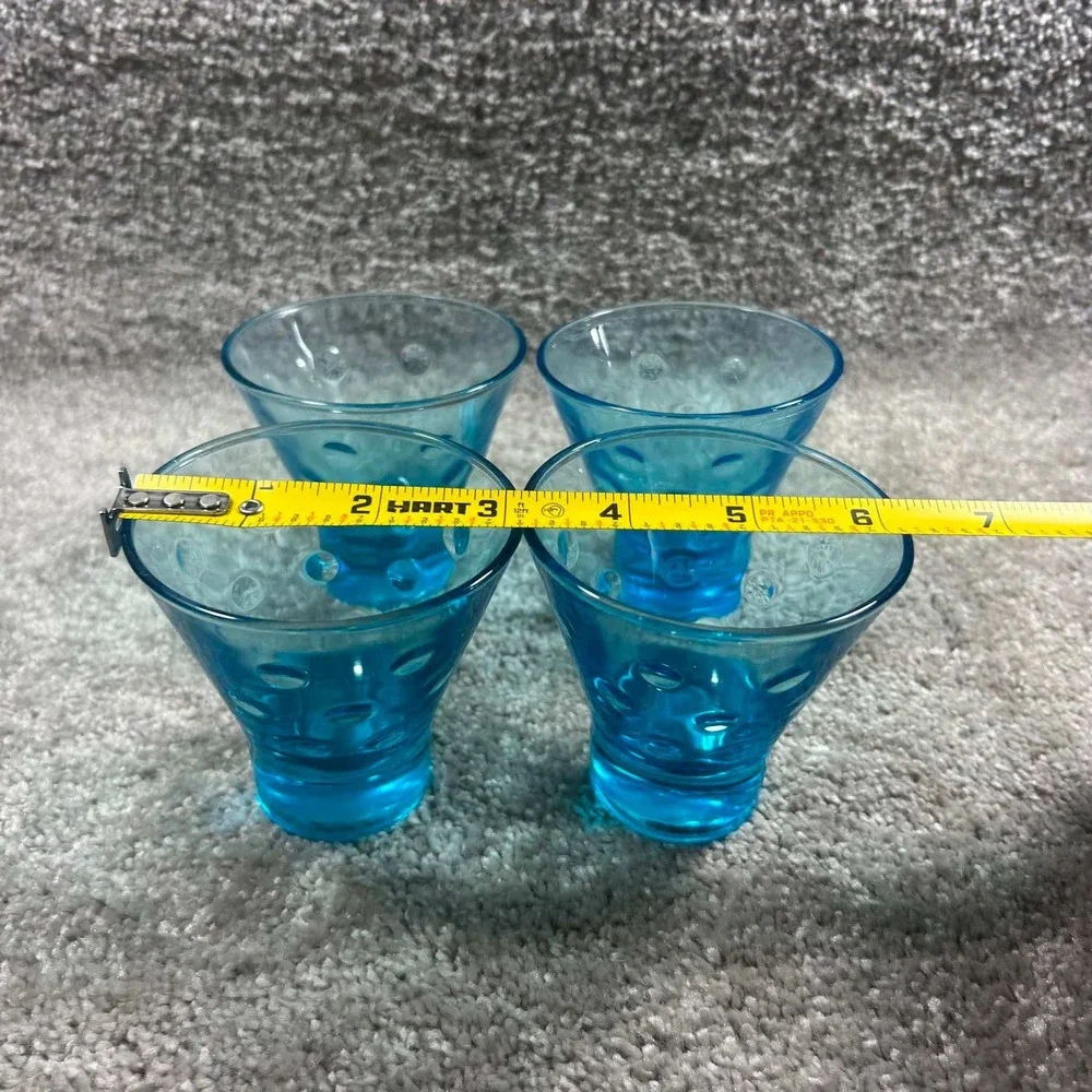 Shot Glasses Blue Thumbprint Coin Dot Textured Glass Set of 4
